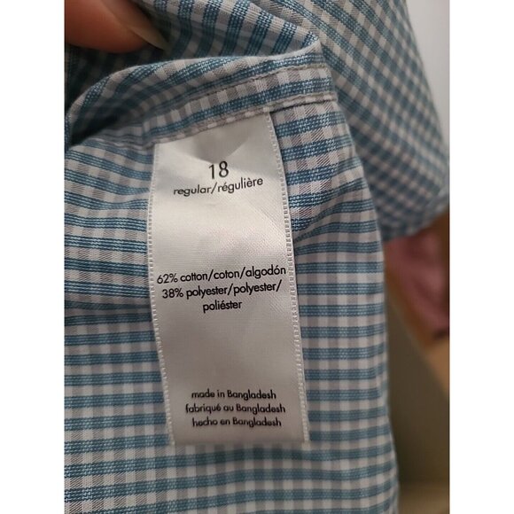 Calvin Klein Men Long Sleeve Collared Botton-up Plaid Gray Blue White Regular 18 - Picture 4 of 10